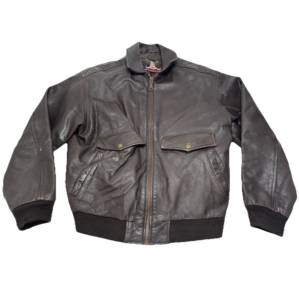 Vanguard Leather of America Jacket Mens Medium Bomber Flight Brown Zip Up